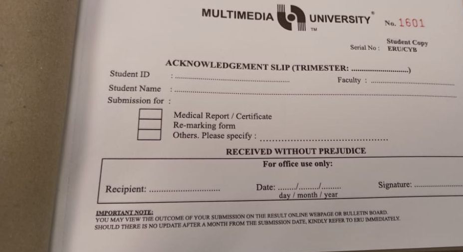 BUKU ACKNOWLEDGEMENT SLIP MMU