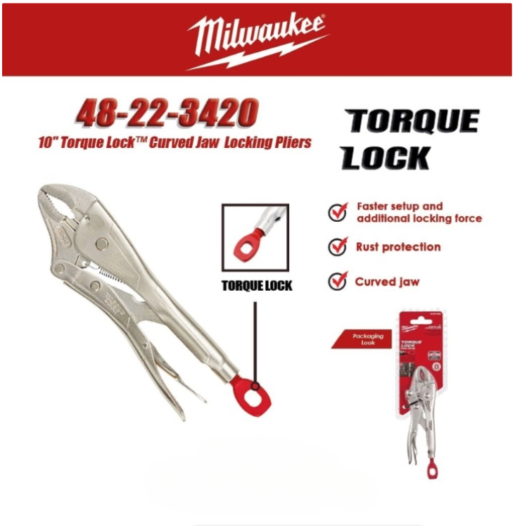 MILWAUKEE 48-22-3420 10" TORQUE LOCK™ CURVED JAW LOCKING PLIERS RUST PROTECTION