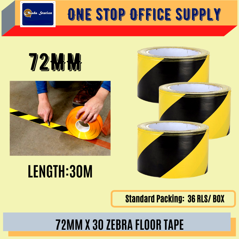 72MM X 30MM (ZEBRA)FLOOR TAPE -BLACK & YELLOW / Floor Tape / Tape / Zebra Floor Tape / Zebra Tape / 72MM X 30MM