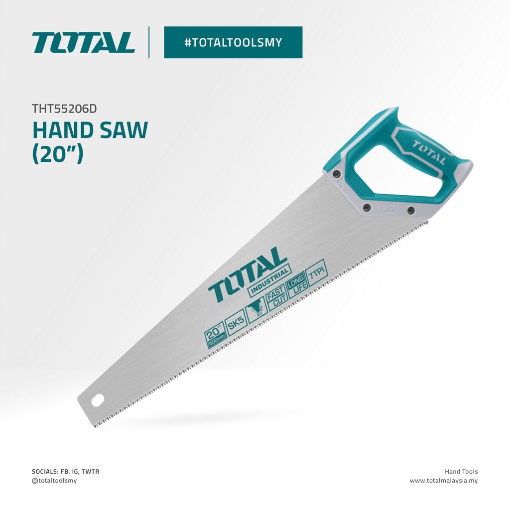 TOTAL HAND SAW THREE SIDED TOOTH DESIGN WITH MICRO BEVEL STAY SHARP LONGER & CUTS FASTER SK5 STEEL (20") THT55206D