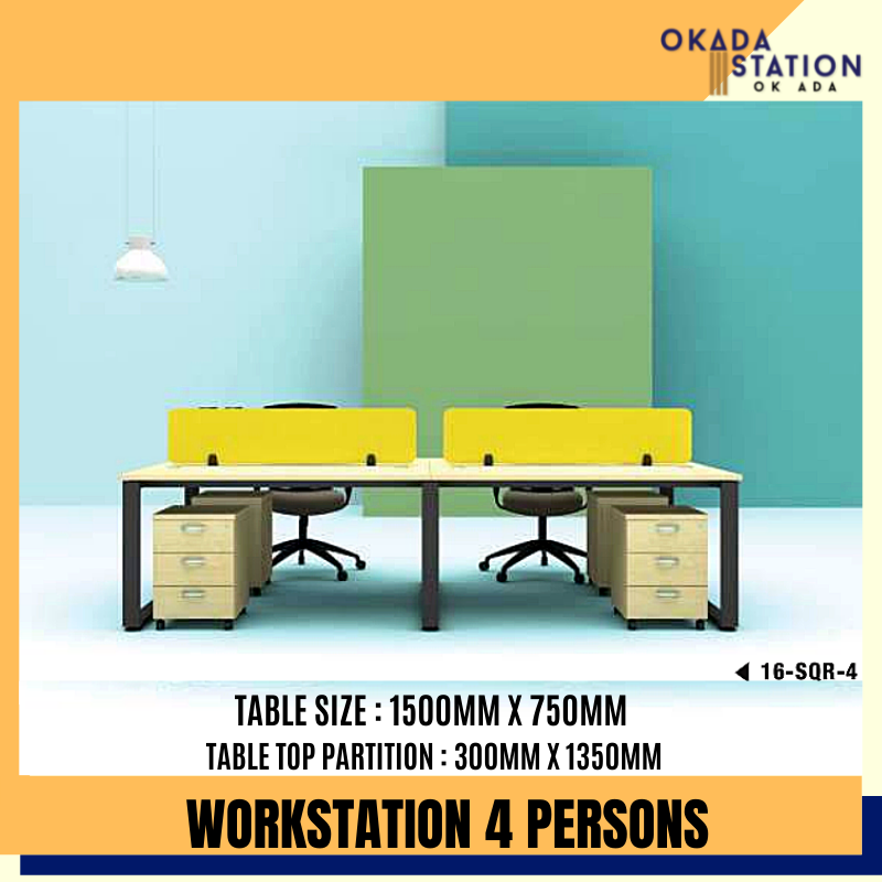VS CLUSTER OF 4 WORKSTATION / 4 PERSONS / VS 16-SQR-4 / WORKSTATION / OFFICE FURNITURE / 4 SEAT WORKSTATION / 1 SEAT WORKSTATION
