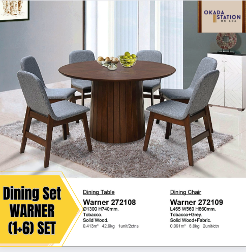 HUP ROUND DINING TABLE SET / FOR 6 -8 PERSONS / SOLID WOOD DINING TABLE / MEJA MAKAN