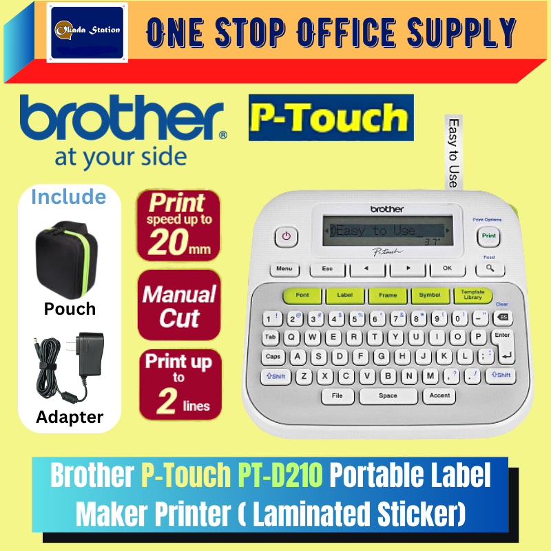 Brother P-Touch PT-D210 Portable Label Maker Printer (Laminated Sticker) - Similar Printer PT-H110 K200 K400 D210 H110 D460 D610BT / P-Touch Label Printer / Label Marker Printer / Label Printer / Printer / P-Touch