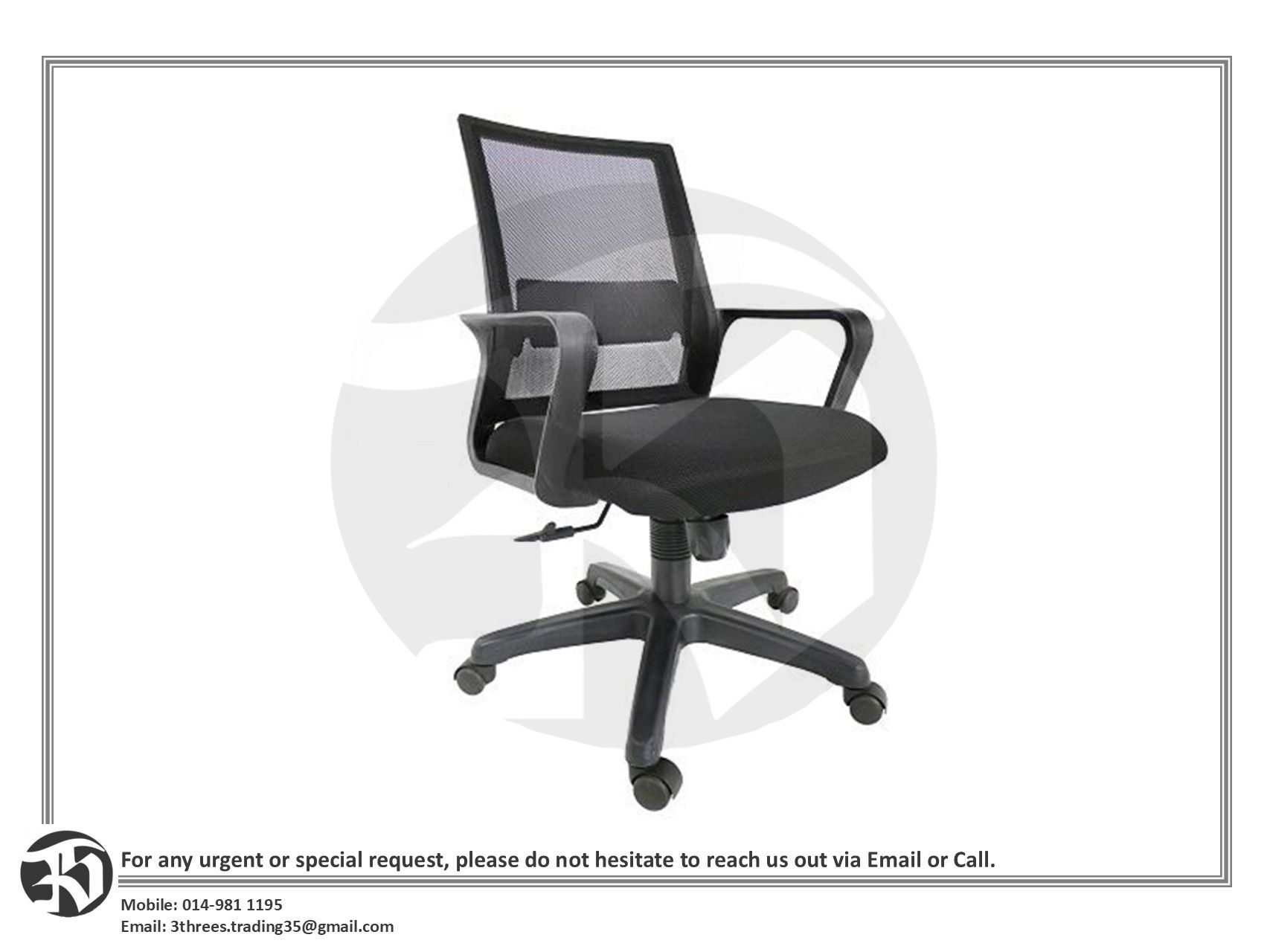 Medium Back Mesh Office Chair with Armrest and Polypropylene Leg