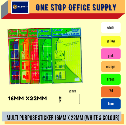 MULTI PURPOSE LABEL 16MM X 22MM -ALL COLOUR / Multi Purpose Label / Sticker Label / Colour Label / Sticker Label / Label / Multipurpose Label