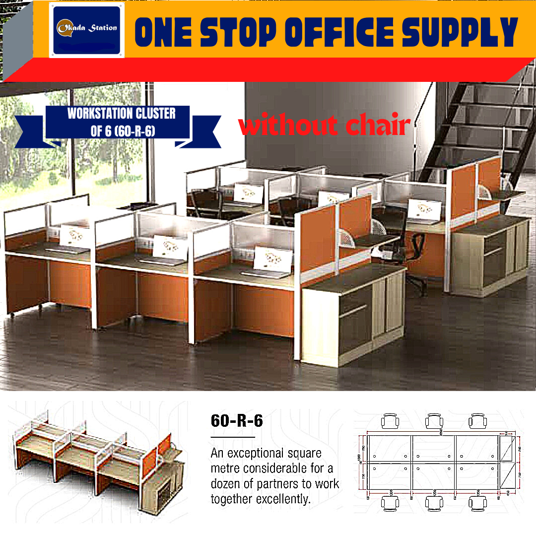 VS WORKSTATION SET CLUSTER OF 6 (WITHOUT CHAIR) -( 60-R-6 ) / WORKSTATION / 60-SYSTEM / CLUSTER OF 6 / 60-R-6 / TABLE TOP PANEL / OFFICE TABLE / 6 SEAT / OFFICE TABLE WITH PARTITION