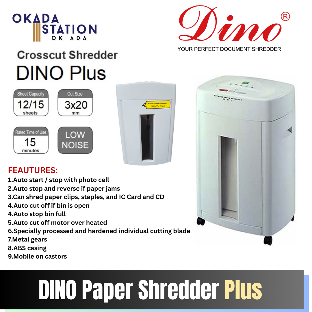Dino Star Dino Plus Heavy Duty Paper Shredder - Cross Cut / DINO / Dino Plus / Paper Shredder / Heavy Duty paper Shredder / Office Paper Shredder /Mesin Pencincang . Mesin Potong Kertas