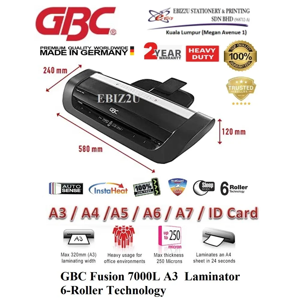 GBC Heavy Duty Fusion 7000L A3 A3 Laminator- 6-Roller Technology (Laminator Machine, laminate machine, laminate, Laminator, heavy duty laminator)