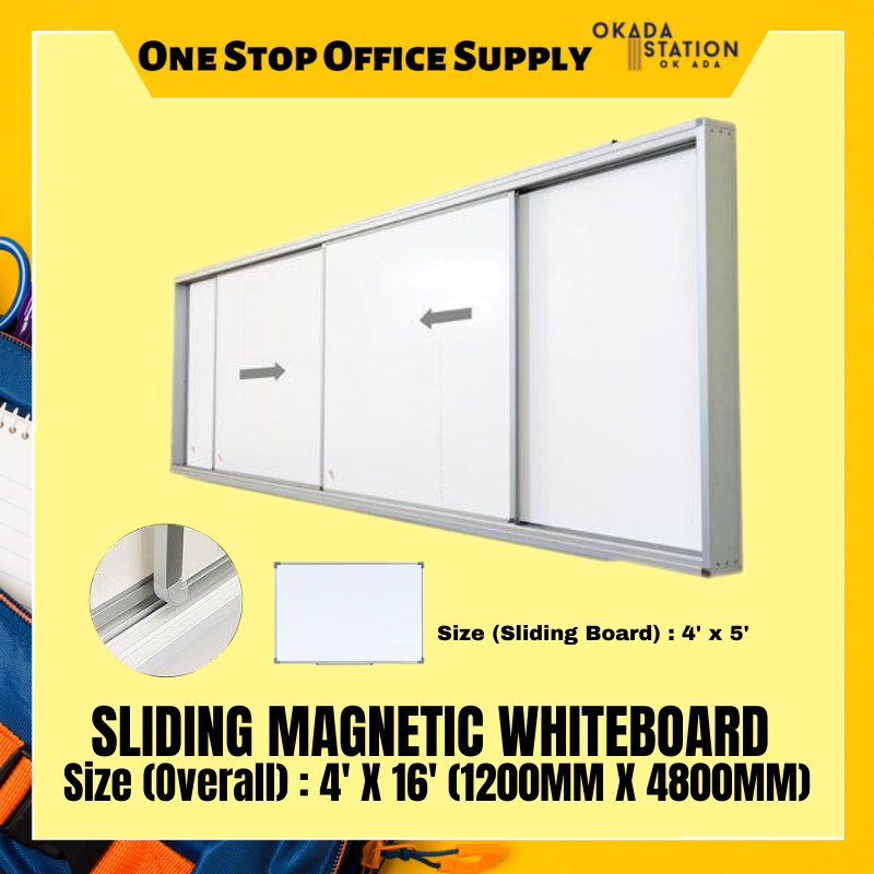 SLIDING MAGNETIC WHITEBOARD 4' X 16' SLIDING MAGNETIC WHITEBOARD - WITHOUT INSTALLATION & WITH INSTALLATION / WHITEBOARD / MAGNETIC WHITEBOARD / SLIDING BOARD / SLIDING WHITEBOARD / BOARD / SIB-416