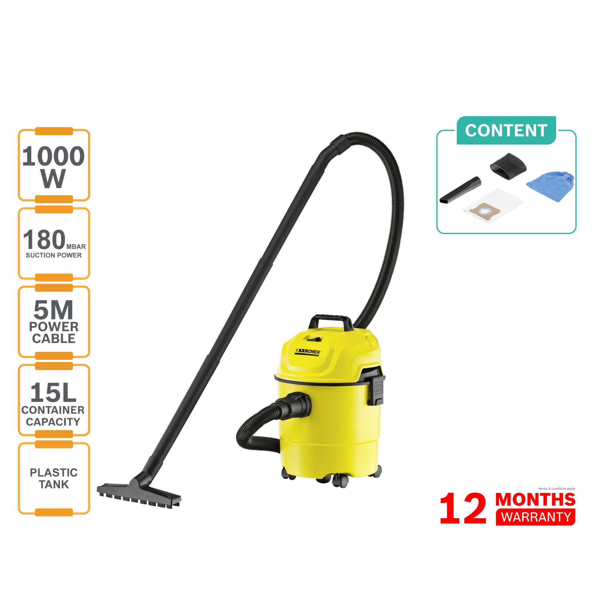 Karcher WD 1 Classic *KAP Classic Wet and Dry Vacuum Cleaner (1.098-322.0)