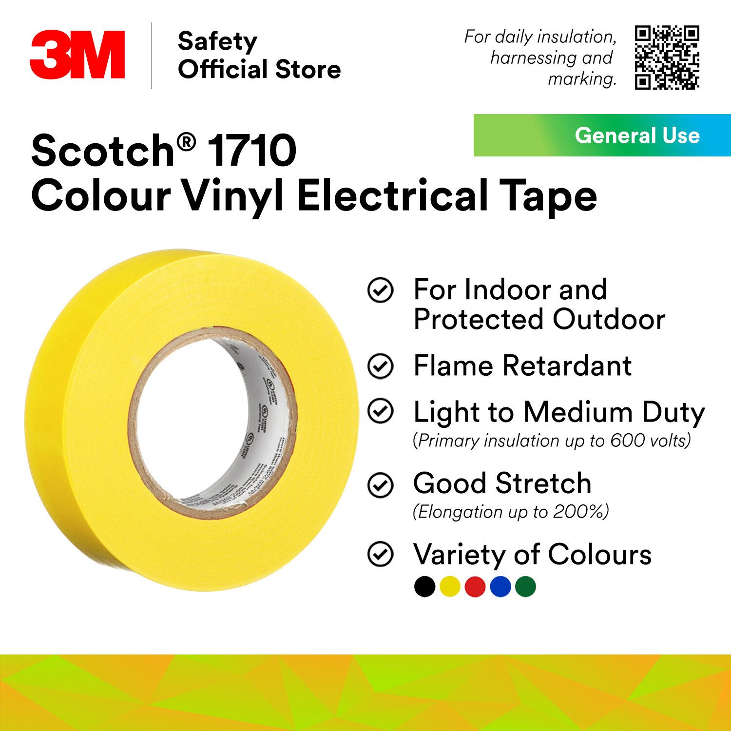 3M Scotch 1710 Yellow Vinyl Electrical Insulation Tape 18 mm x 10 m