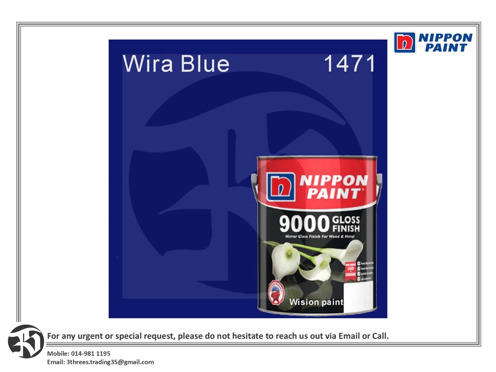 Nippon Paint 9000 Gloss Finish for Wood And Metal 1471 Wira Blue 1L/5L