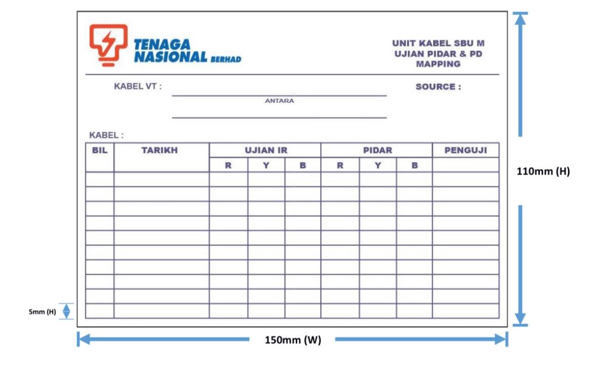 Sticker Unit Kabel Ujian Pidar & PD Mapping 110mm X 150mm