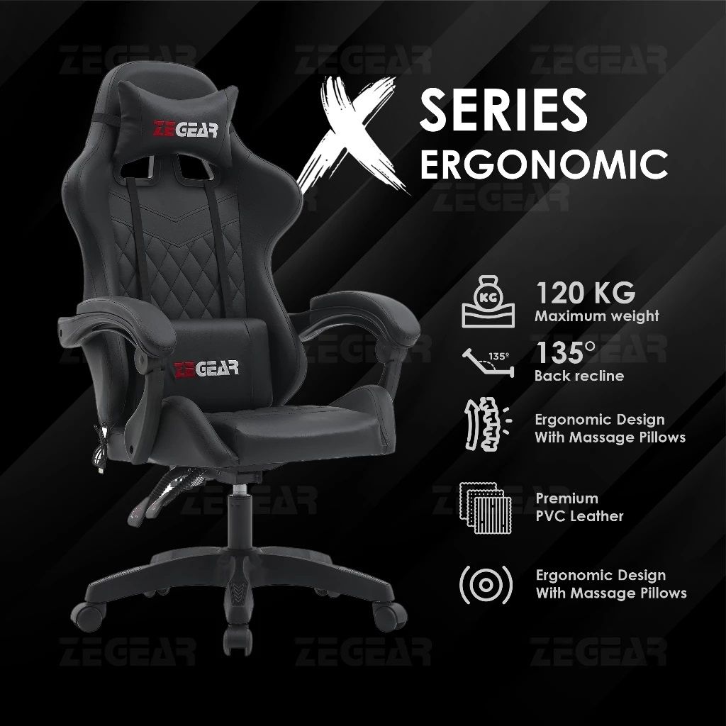 ZE-GEAR X Series Professional Ergonomic Gaming Chair / Kerusi Gaming Adjustable