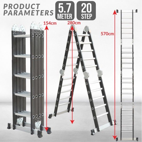 20 STEP ALUMINIUM MULTIPURPOSE LEDDER ROLLER FOLDING DOUBLE SIDED LADDER TANGGA LIPAT ALUMINIUM WORK LADDER (M57ML+ROLLER+RUBBER)