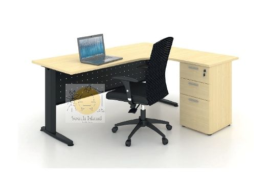 JL-D1515(L/R)- L Shape Table & Fixed 2D1F Pedestal c/w J Leg (1500/600L x 1500/600D x 750H mm)