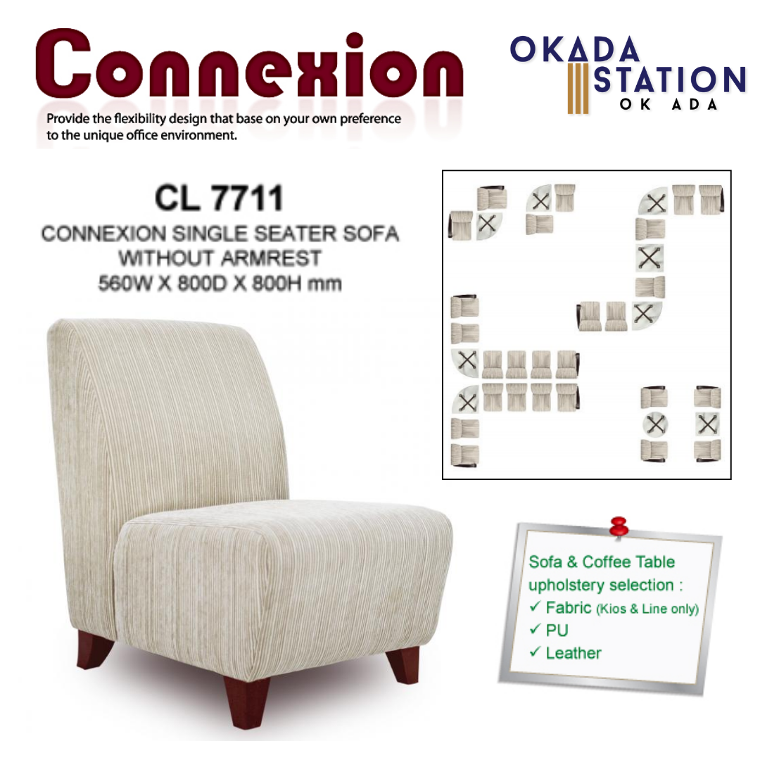 CONNEXION SERIES OFFICE SOFA - ALL MODEL / SINGLE SEATER / WITHOUT ARMREST / RIGHT ARMREST / LEFT ARMREST / PU LEATHER / FABRIC / FABRIC KIOS / FABRIC LINE / SOFA PELAWAT / SOFA PEJABAT / SOFA / CL 7711 / CL 7711-1R / CL 7711-1L / CONNEXION