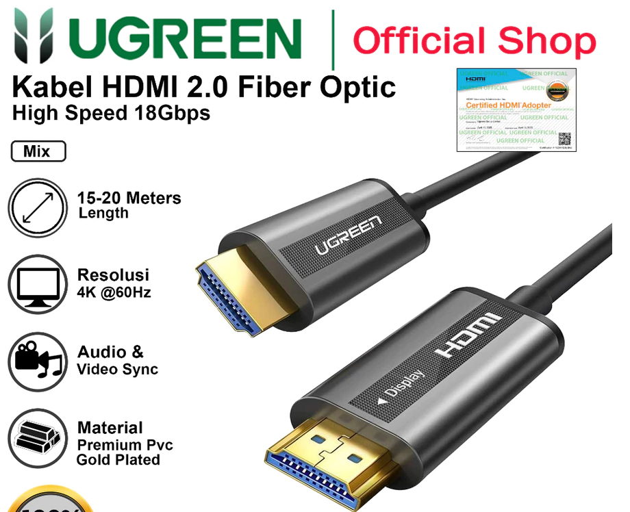 UGREEN HDMI To HDMI 2.0 Fiber Optical Cable 4K HD Resolution 50215