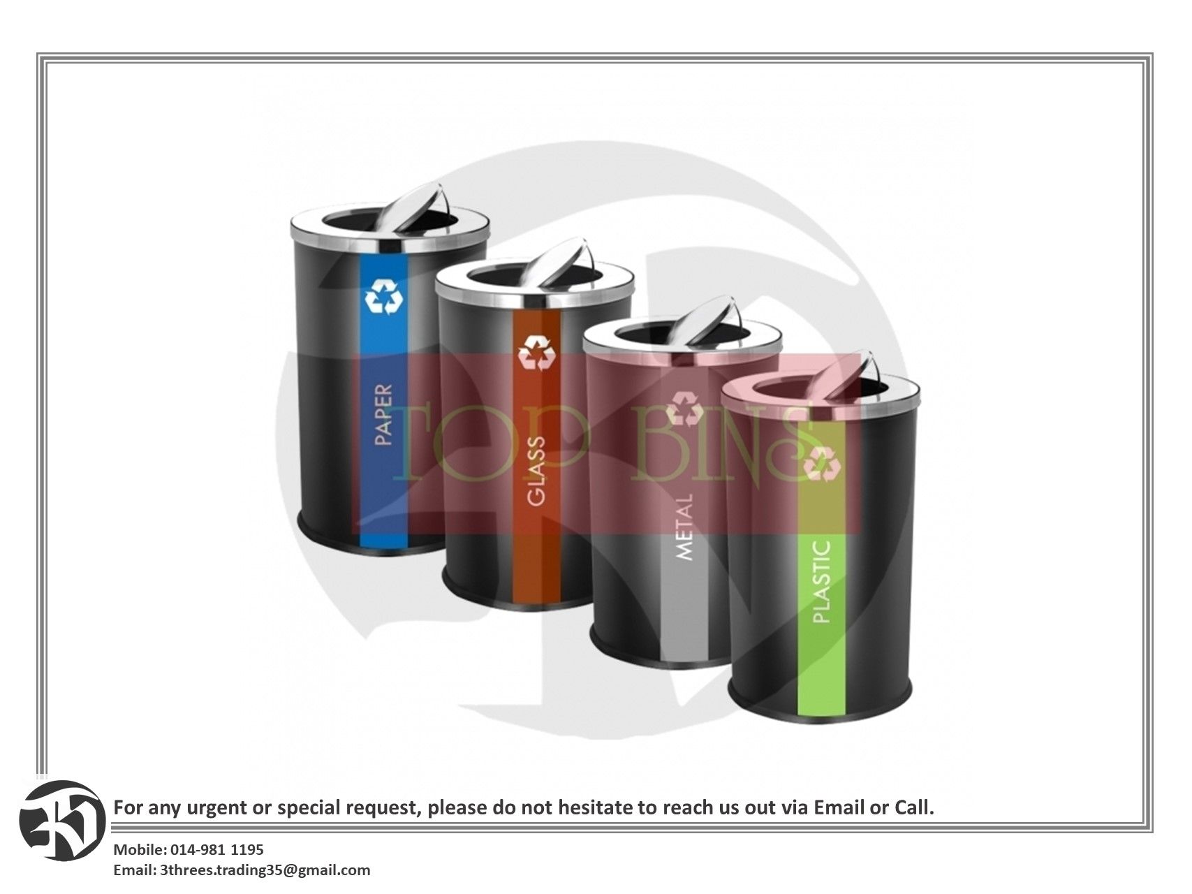 SS106-B Black Powder Coated Bin Round Flip Up