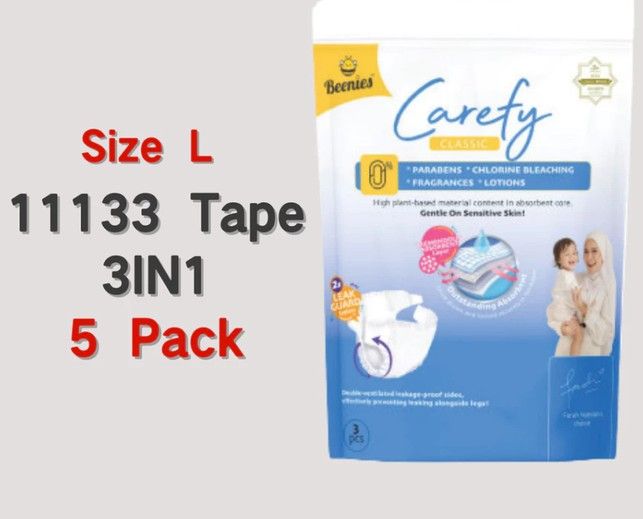 Beenies Comfy Pants / Carefy Tape Disposable Baby Diapers Trial Pack 4in1 /3in1 -  5 pack 5 pk 11133 L tape SL-11120-11123-11130-11134-KK
