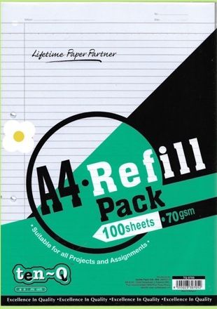 TEN-Q A4 REFILL PACK 100SHEETS 70GSM