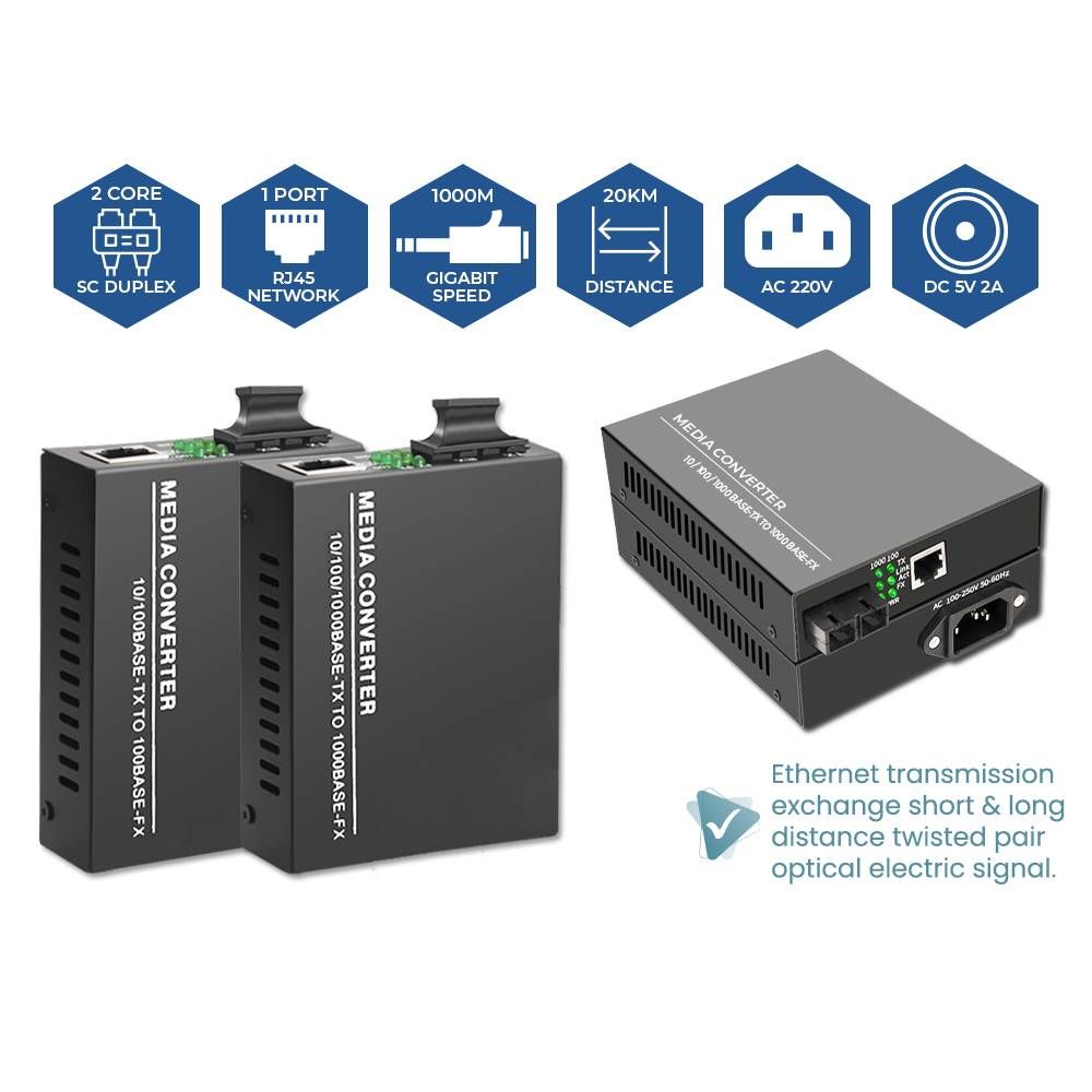 SC SINGLEMODE DUPLEX FIBER TO ETHERNET 10/100 & GIGABIT MEDIA CONVERTER WITH PAIR