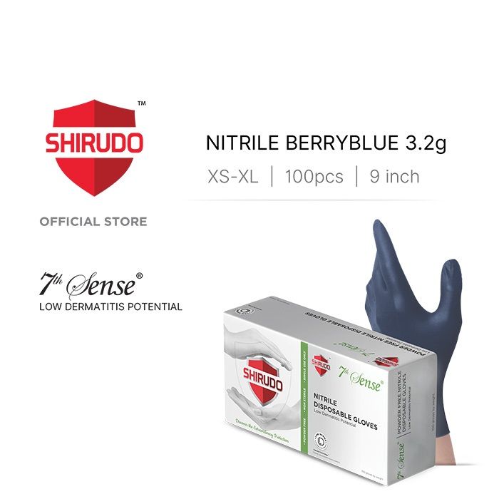 Nitrile Glove Disposable 3.2g SHIRUDO 7thSense BerryBlue 9" (100pcs)