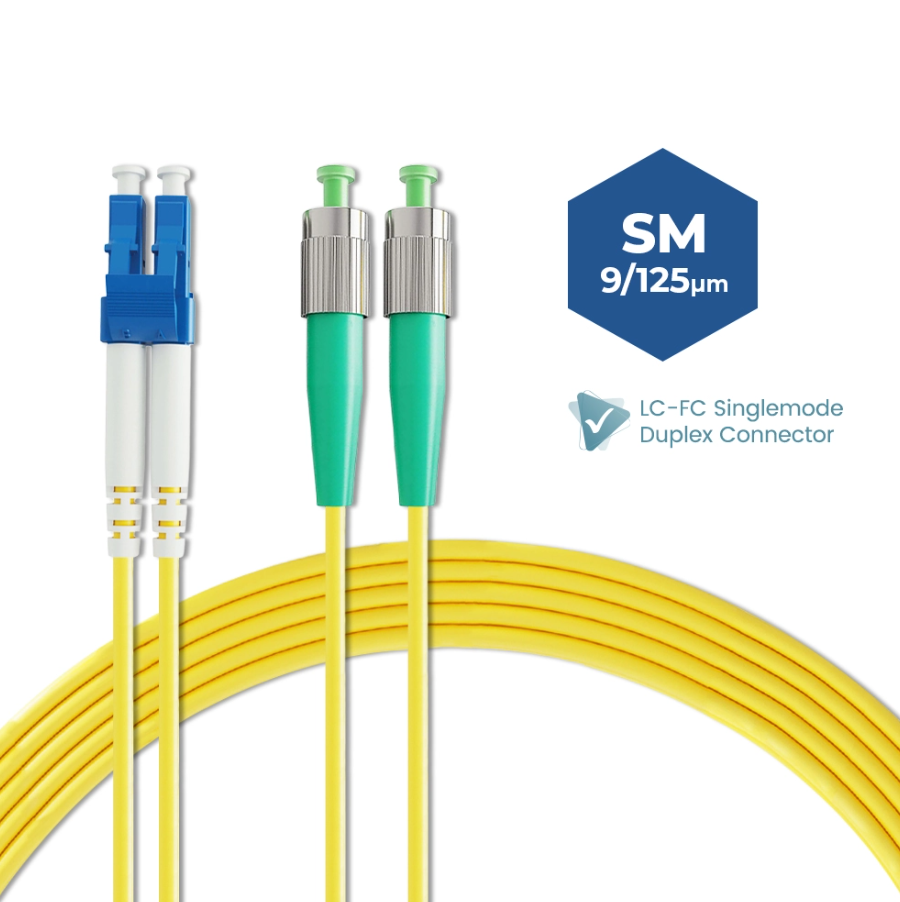 LC/UPC-FC/APC SINGLEMODE DUPLEX FIBER OPTIC PATCH CABLE 15M