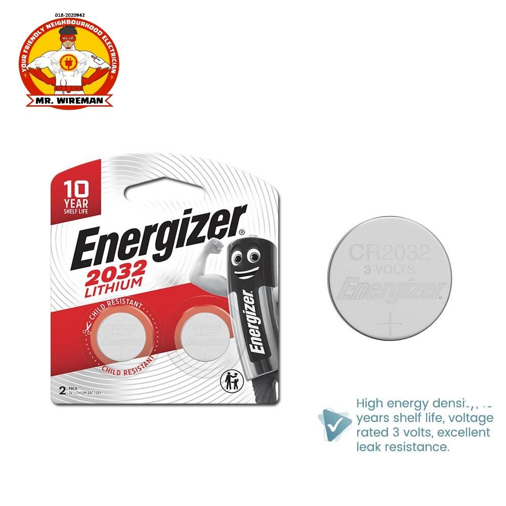 Energizer 3V Lithium Coin CR2032 Batteries 2Pcs