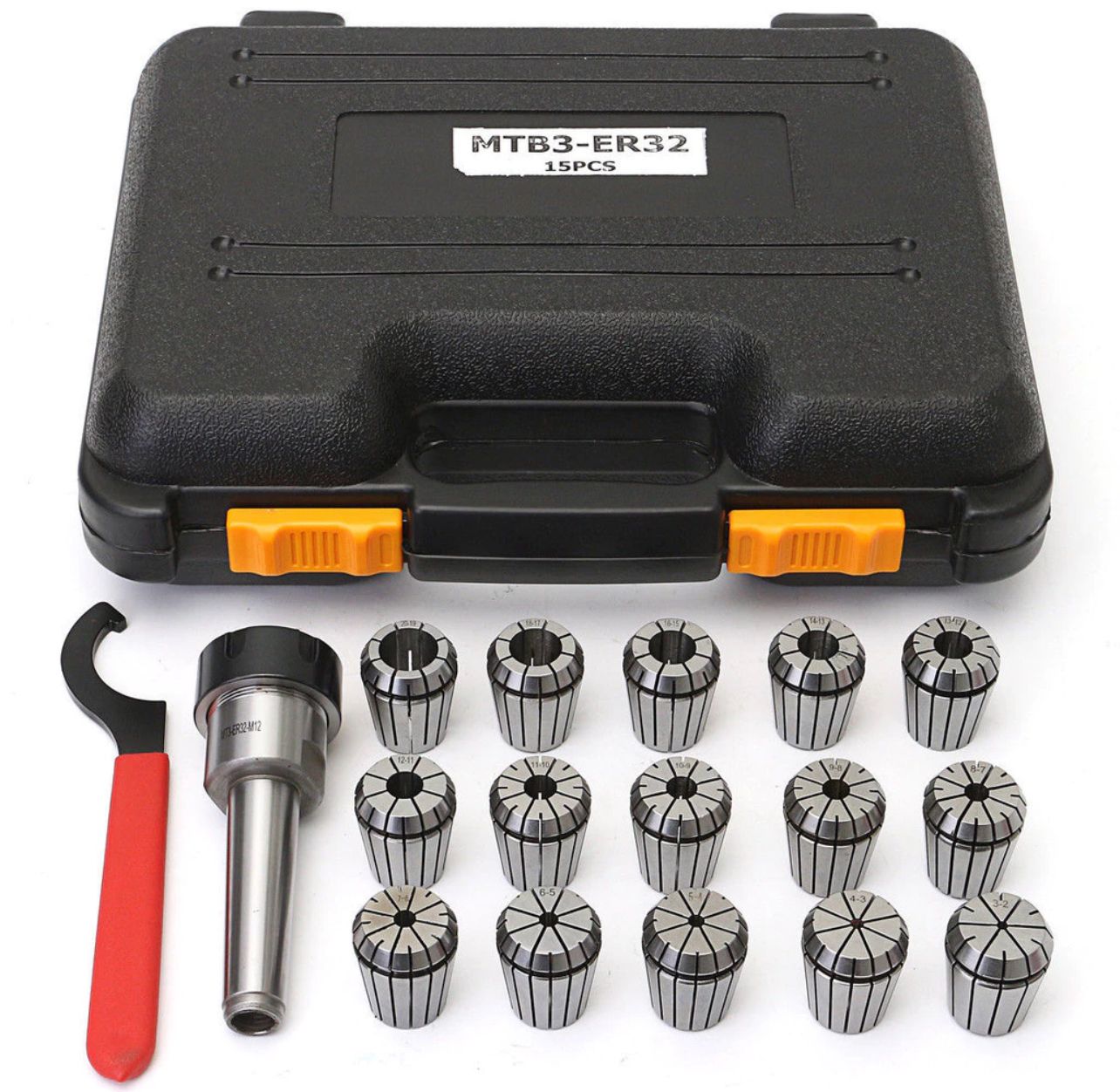 MT3 Spanner MT3 ER32 M12 Collet Chuck Holder + 15pcs ER32 Spring Collets + Spanner