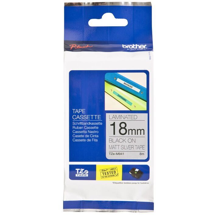 Brother TZe-M941 Black on Silver (18mm) Matt Tapes