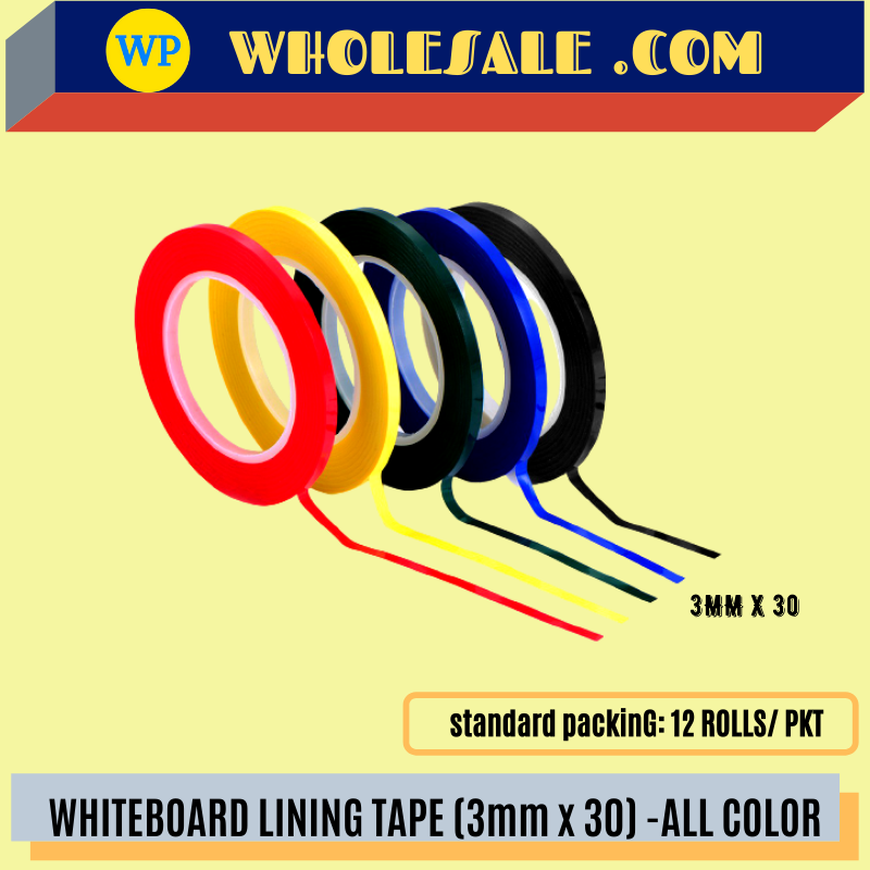 OKADA WHITEBOARD LINING TAPE (3mm x 30) -ALL COLOR / Okada / Tape / Lining Tape / Whiteboard Lining Tape