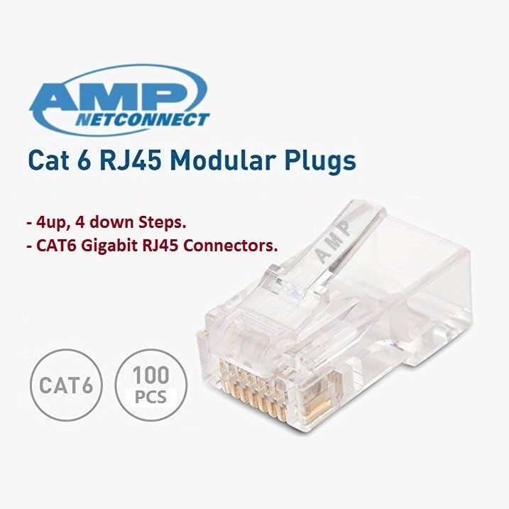 AMP RJ45 Connector Cat 6 AMP (1 pck 100 pcs)