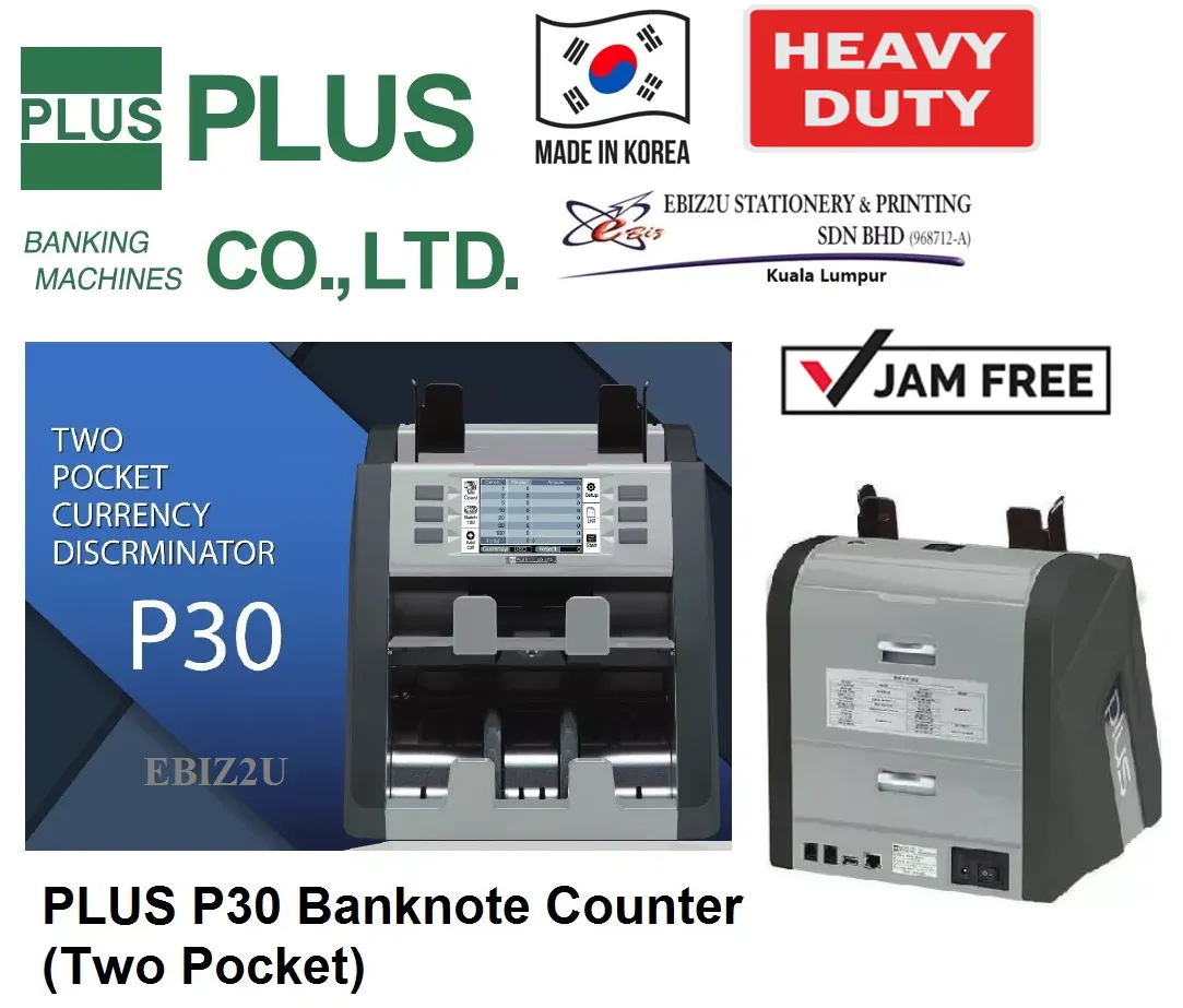PLUS P30 Banknote Counter (Two Pocket-Jam Free)_IMPORTED FROM KOREA (note counter machine, Banknote Counter, Bill Counter, Money Counting Machine, Money Notes Counter, Money counter Machine, Cash Machine)
