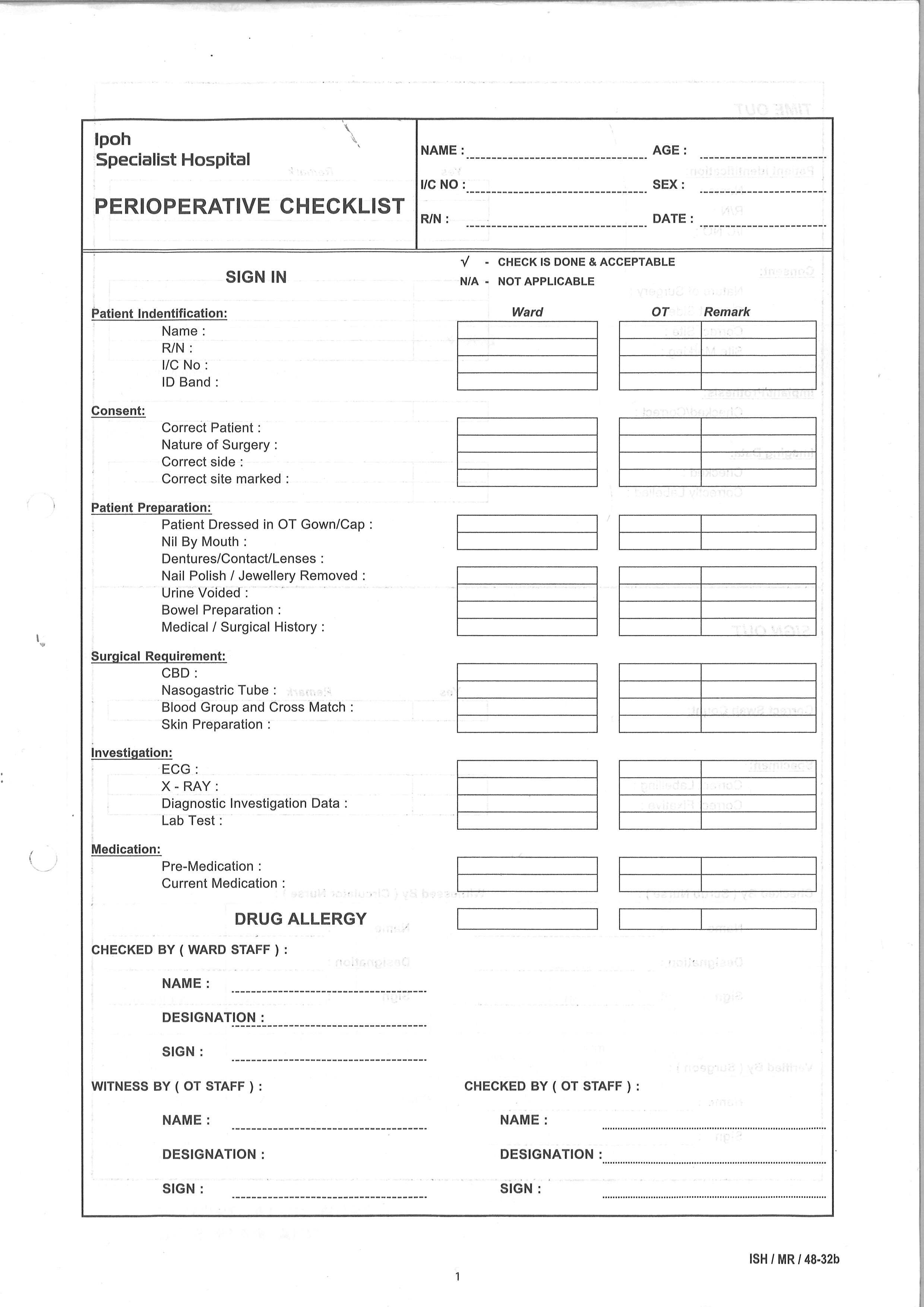 PERIOPERATIVE NURSING CARE PLAN AND RECORD