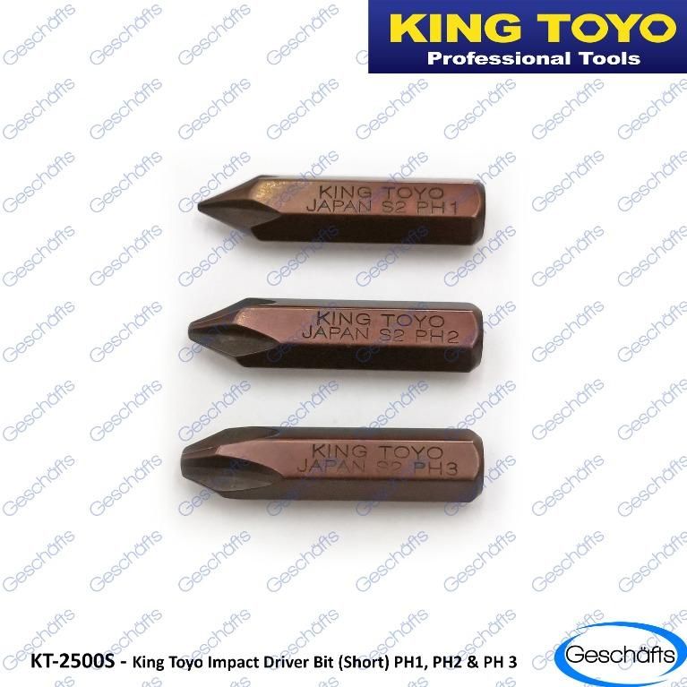 King Toyo Impact Driver Bits S2 (P1,P2,P3) Long 80mm & Short 36mm - 1Piece