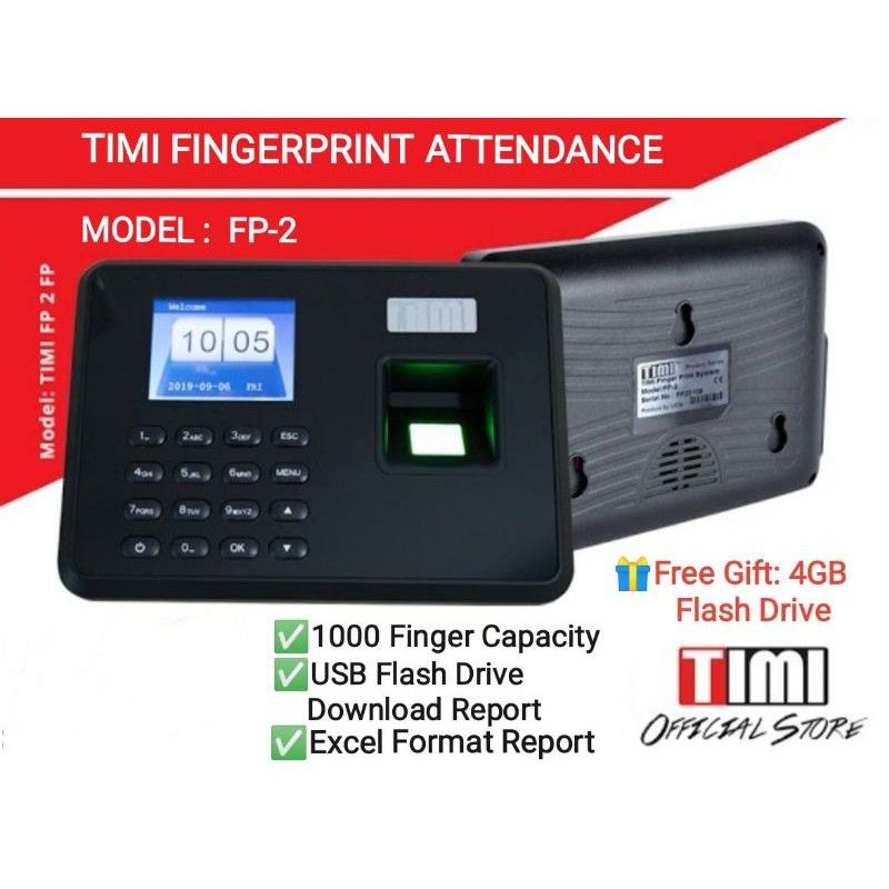 *#TIMI FP-2 Fingerprint Time Attendance Time Recorder * Free 4 GB Thumb Drive