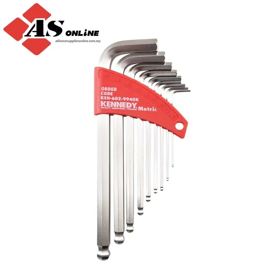 Kennedy Hex Key, L-Handle, Hex Ball, Metric, 1.5-10mm, 9-piece
