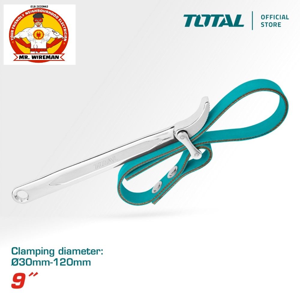 TOTAL Belt Strap Wrench (Size 9"/Clamp 30-120mm/Belt Length 500mm) THTBPW0906