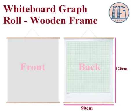 Wooden Frame Whiteboard Graph Roll / Hanger White Board Poster / Graf Papan Putih Gantung 4' x 3' (120 x 90cm)