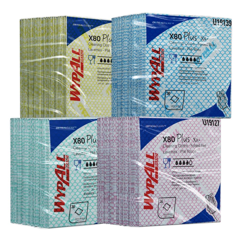 WypAll庐 X80 Plus Critical Clean鈩�Cloths Color Coded Wipes, 8 Packs x 30 Quarter Fold
