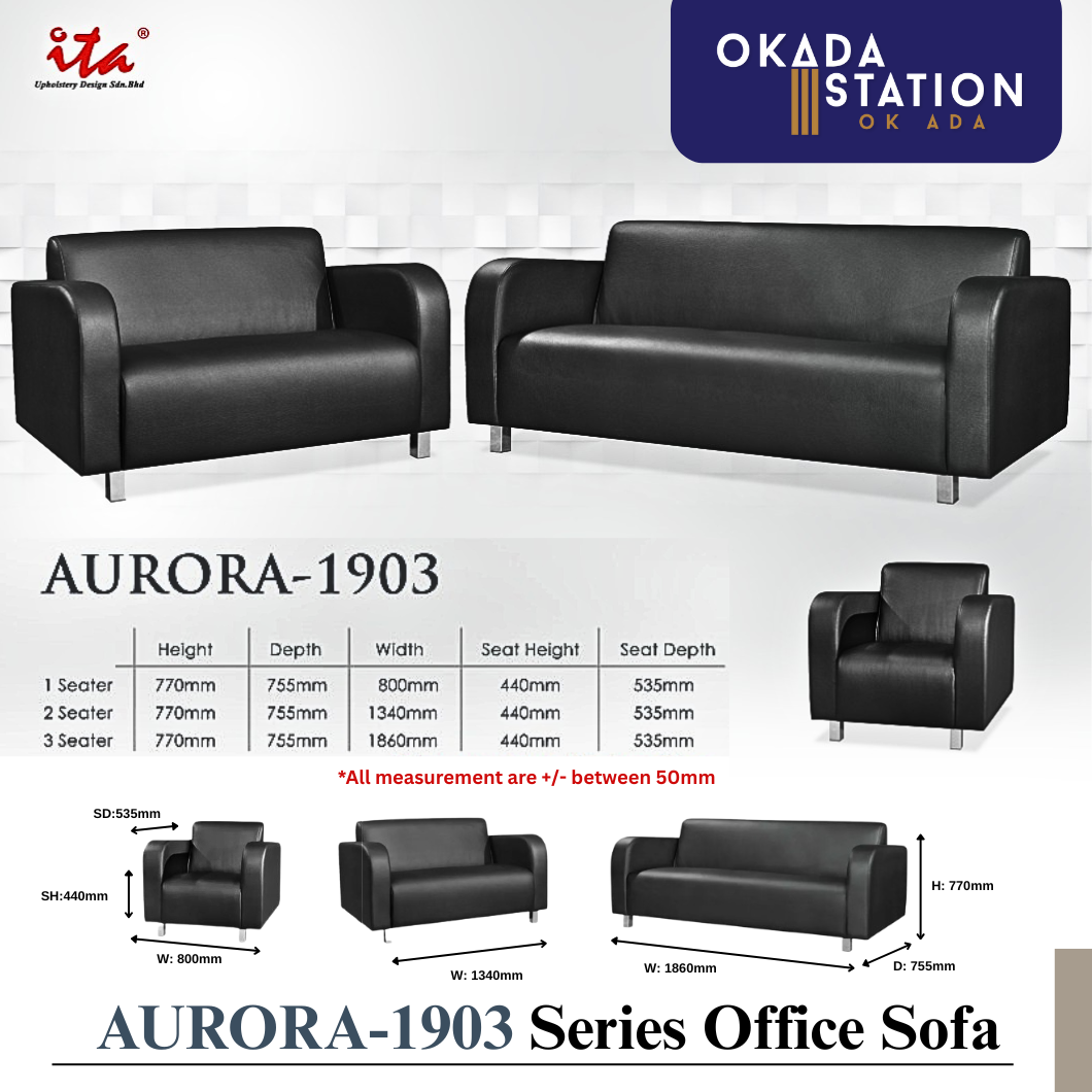 AURORA SERIES OFFICE SOFA - ALL SIZE / SINGLE SEATER / DOUBLE SEATER / TRIPLE SEATER / 1+2+3 SEATER SET / VISITOR SOFA / PU LEATHER / FABRIC / SOFA PELAWAT / SOFA PEJABAT / SOFA / AURORA-1903