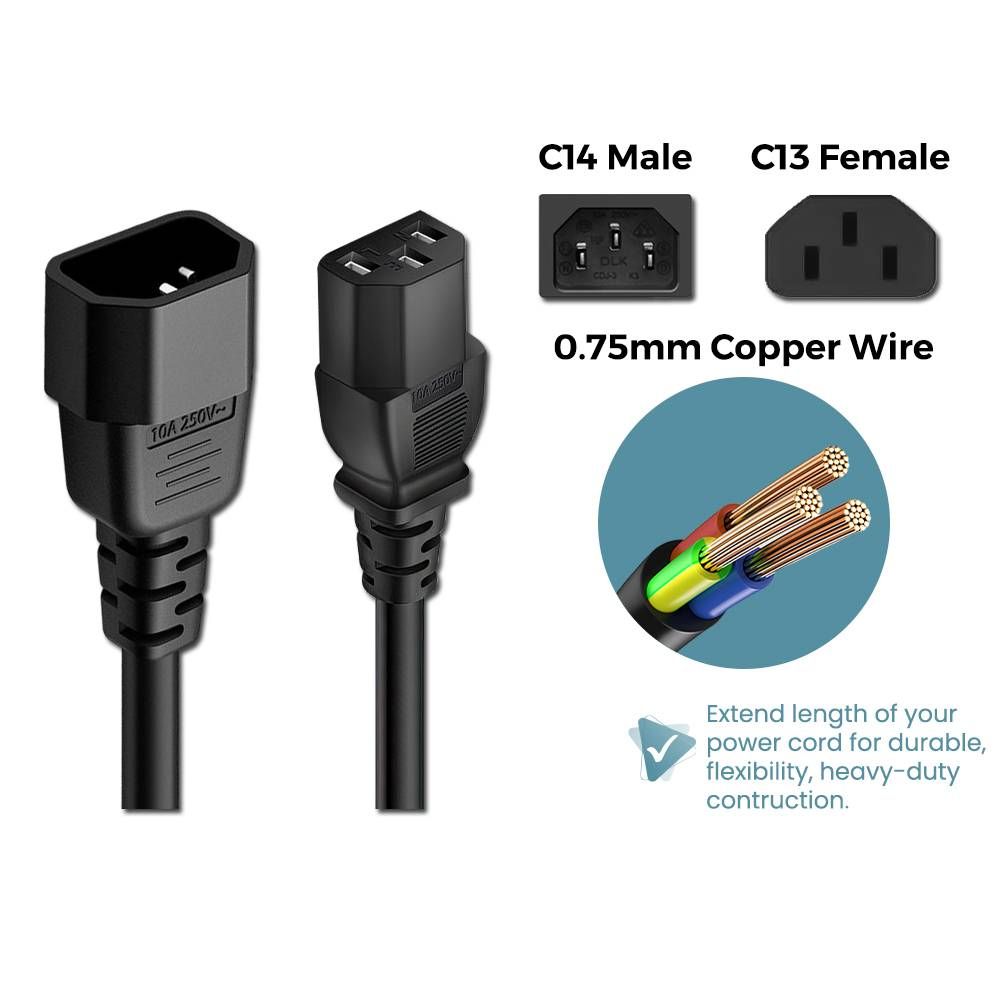 C14 TO C13/C13 DUAL POWER CORD EXTENSION 0.75MM CABLE