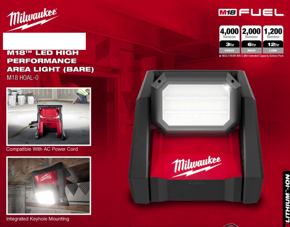 MILWAUKEE M18 HOAL-0 M18™ LED High Performance Area Light / With Battery