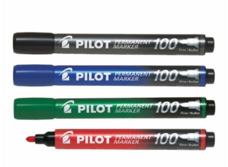 Pilot 100 Permanent Marker Bullet (SCA-100-B) Black/Blue/Red/Green