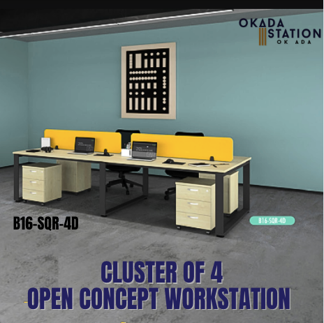 WORKSTATION / B16-SQR-4D / 1500MM TABLE SIZE / CLUSTER OF 4 / WORKSTATION / OPEN CONCEPT / OFFICE TABLE
