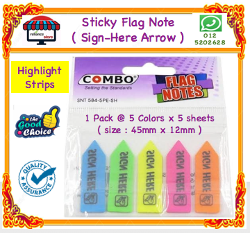 Sign Here Sticker / Sign Here Sticky Note / Sign Here Flags / Arrow Sign Here / Sticker Label / Stick On Note / Pelekat Penanda Tandatangan # Sign Here Flags # RP0561 ( KTT : 1 Pack @ 5 Tube Warna )
