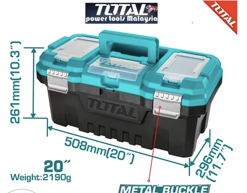 TOTAL Polypropylene Plastic Tool Box with Metal Buckle 20'',