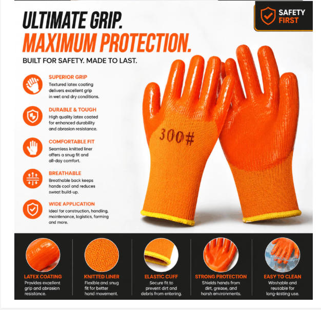 12pr ASG700 Orange Latex AWE Glass Glove