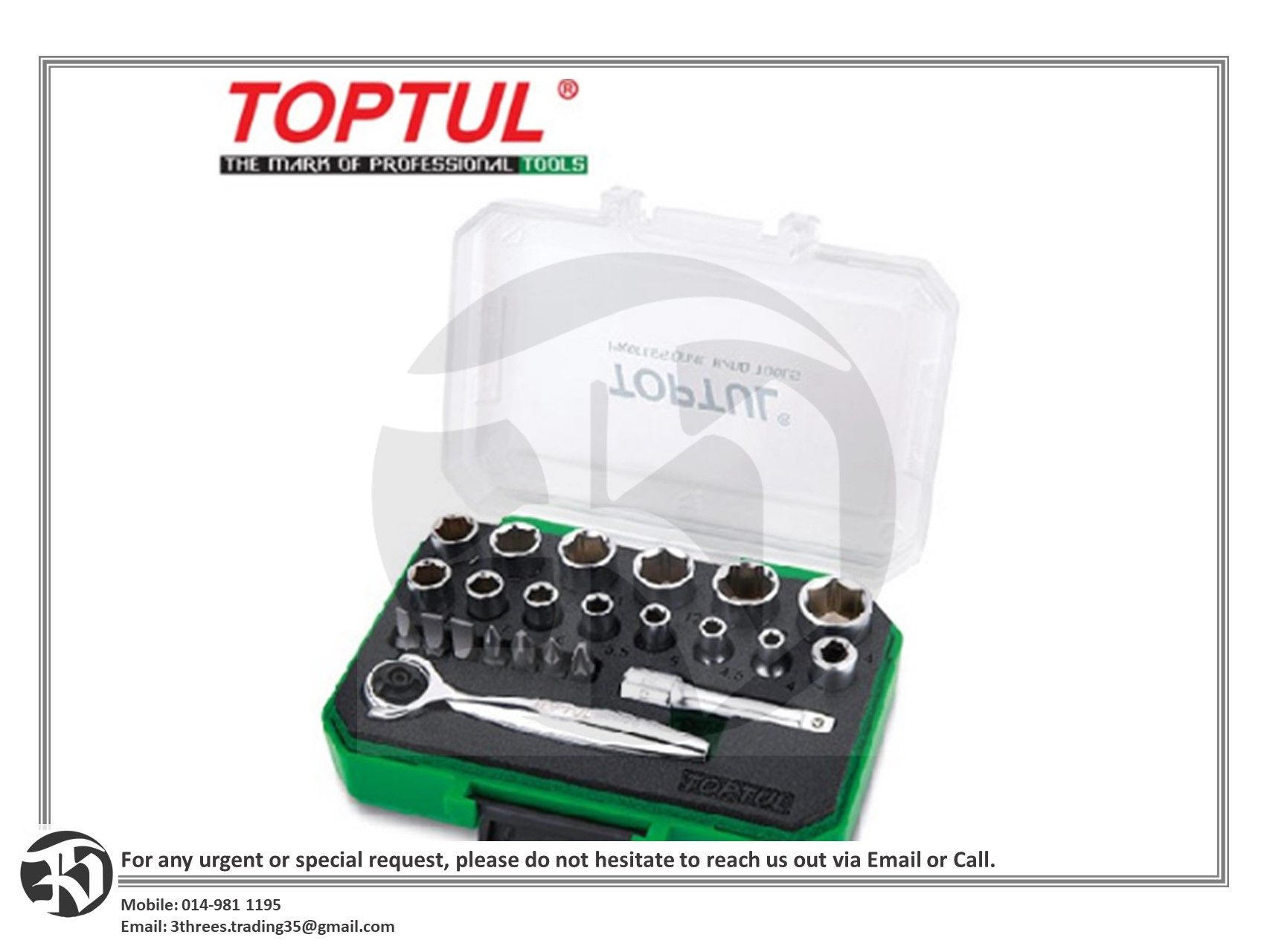 TOPTUL 23PCS 1/4" DR. Mini Ratchet Socket & Bit Set (GABW2301)